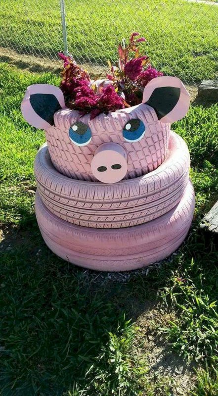 Фигуры из колес для сада