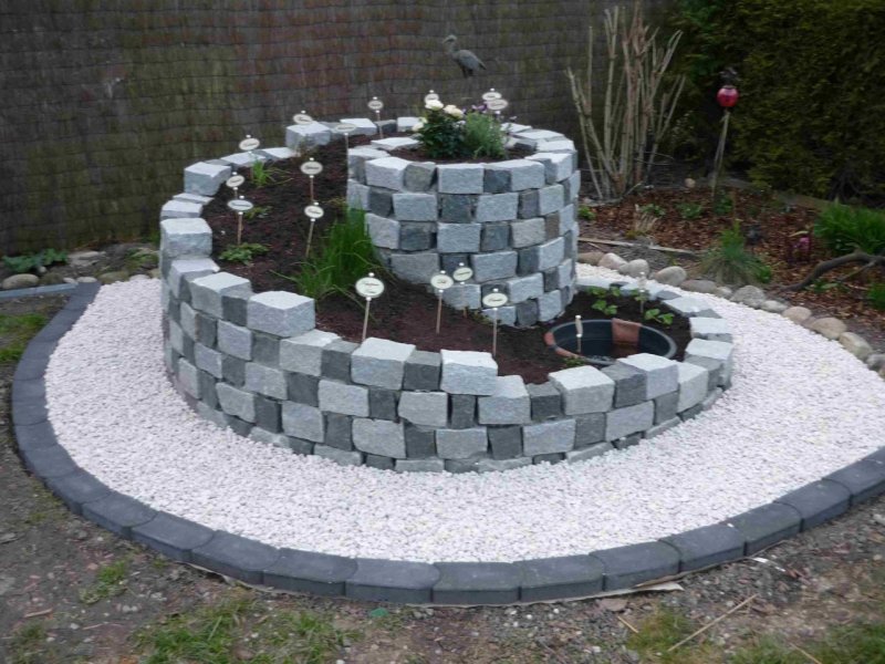 Круглая клумба из камней