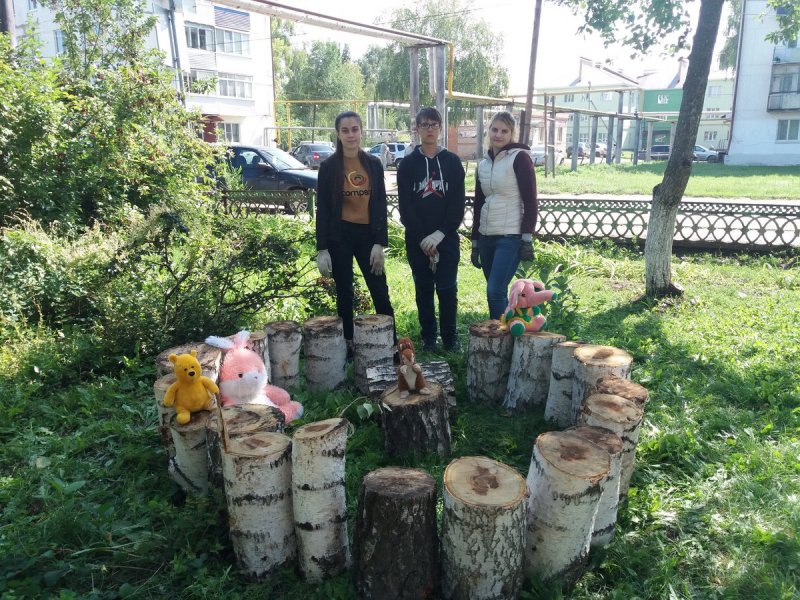 Берёзовый пенёк в цветнике