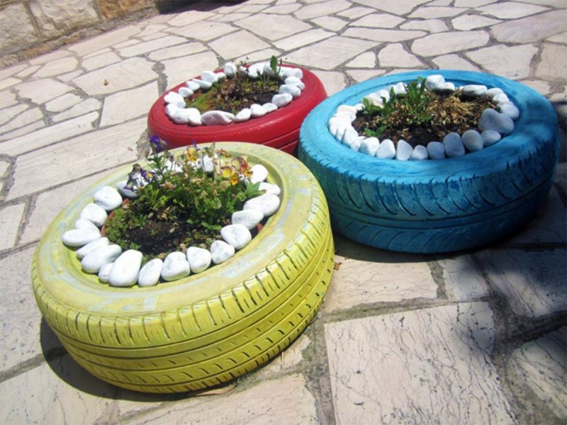 Крашеные клумбы покрышки