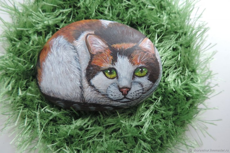 Кошка на Камне акриловыми красками
