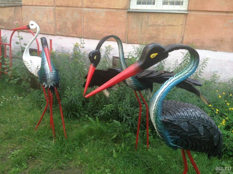 Цапли из покрышек