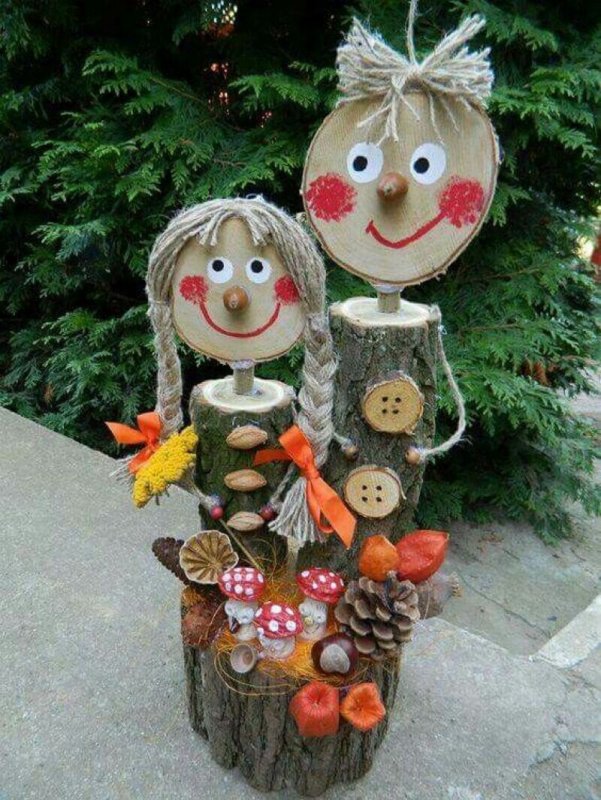 Фигурки из поленьев для дачи