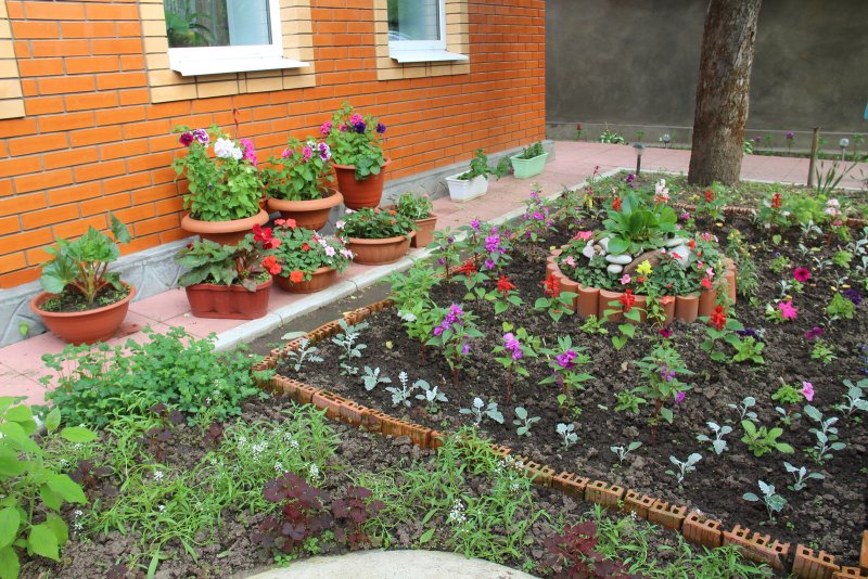 Красивые клумбы для цветов из кирпичей