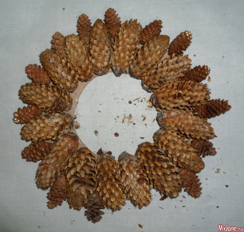 Картина из шишек и листьев
