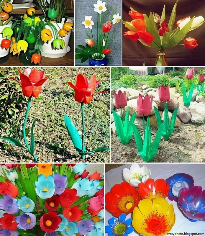 Цветы из баклажек для сада