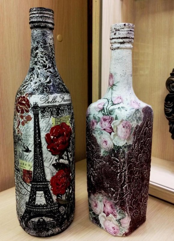 Декупаж стеклянных бутылок