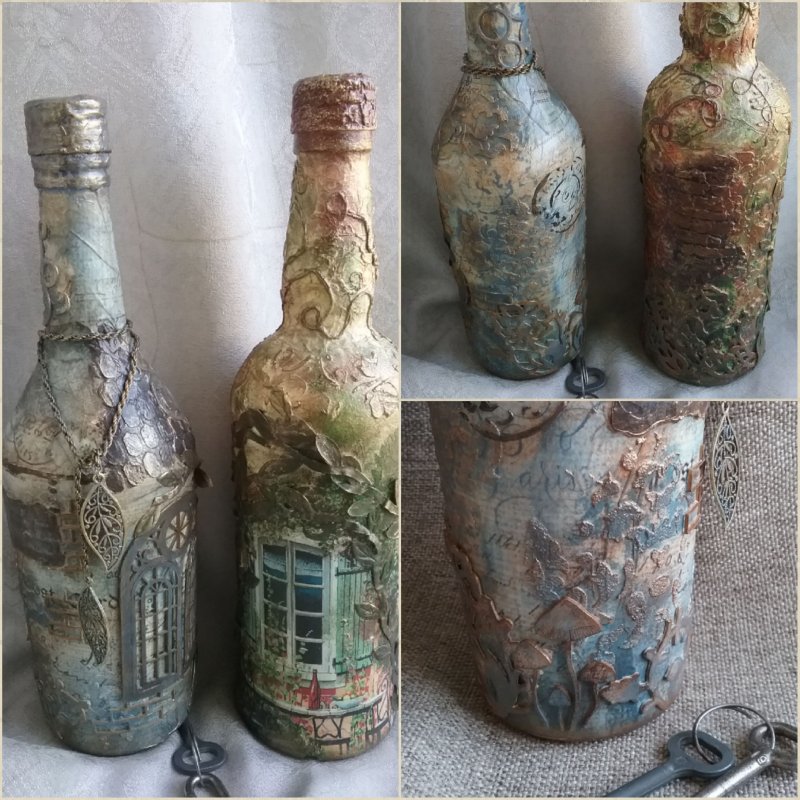 Бутылка декорированная декупаж