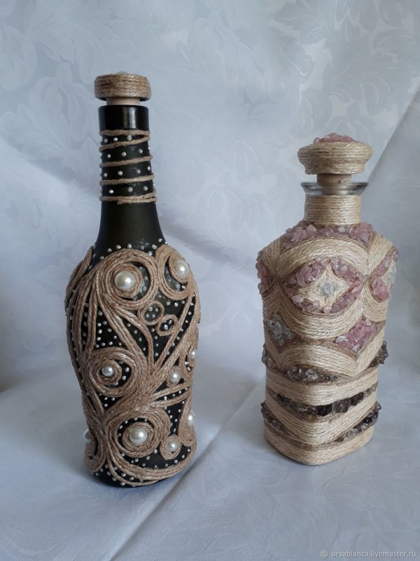 Украшение бутылок из джута