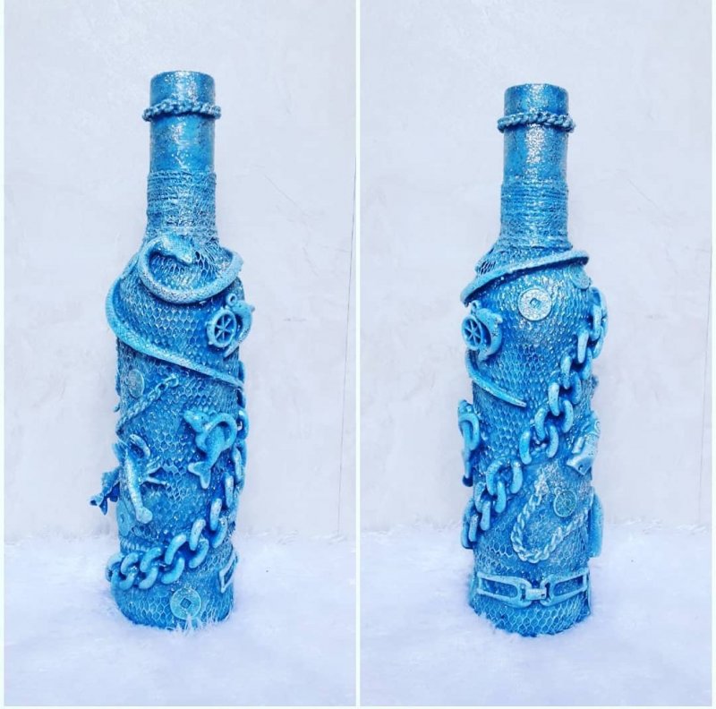 Декоративная бутылка в морском стиле
