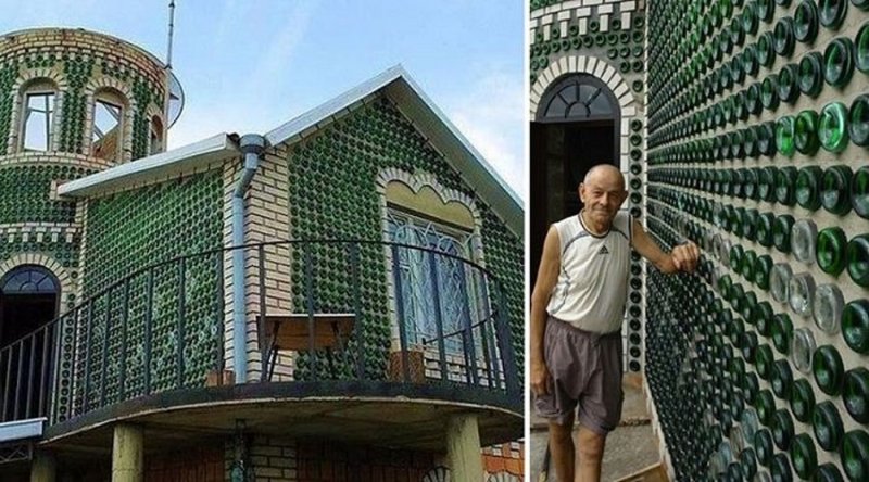 Жилой дом из стеклянных бутылок