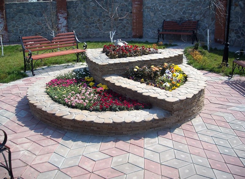 Клумбы из кирпича и камня
