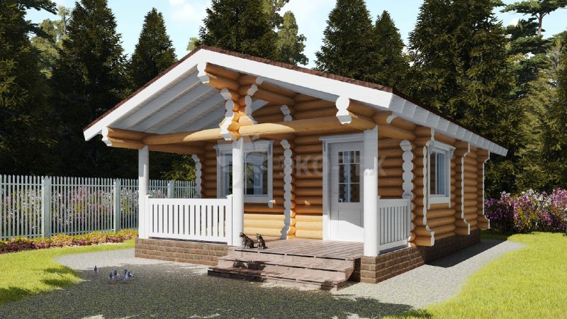 Деревянная баня с террасой