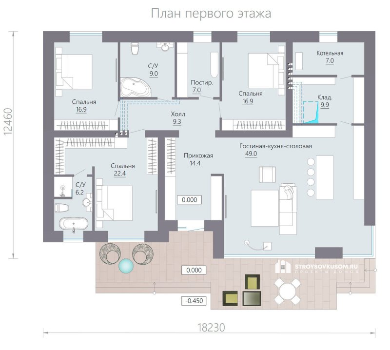 Дом на три спальни одноэтажный 110 кв.м