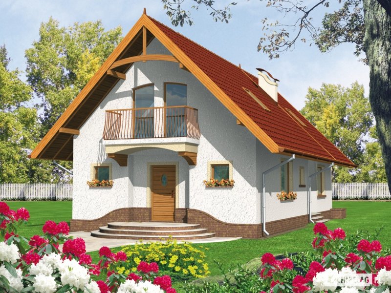 Двухэтажный дом с мансардной крышей