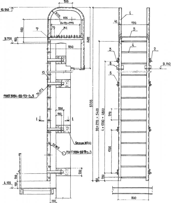 Лестница пожарная наружная вертикальная Тип п-1.2