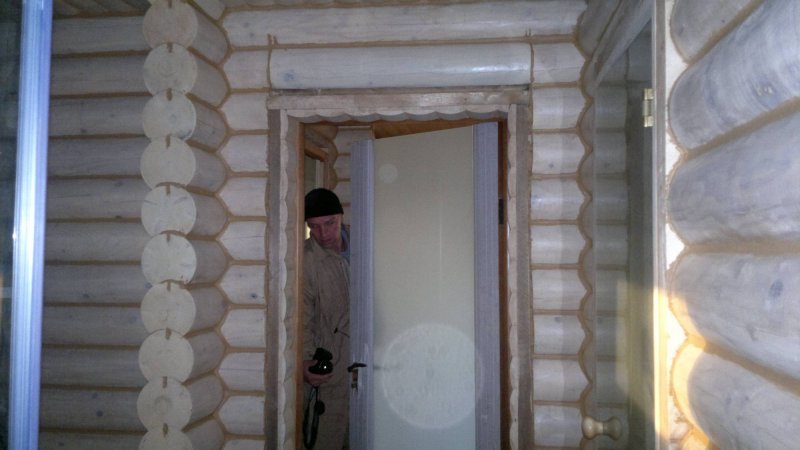Баня белого цвета из бревна