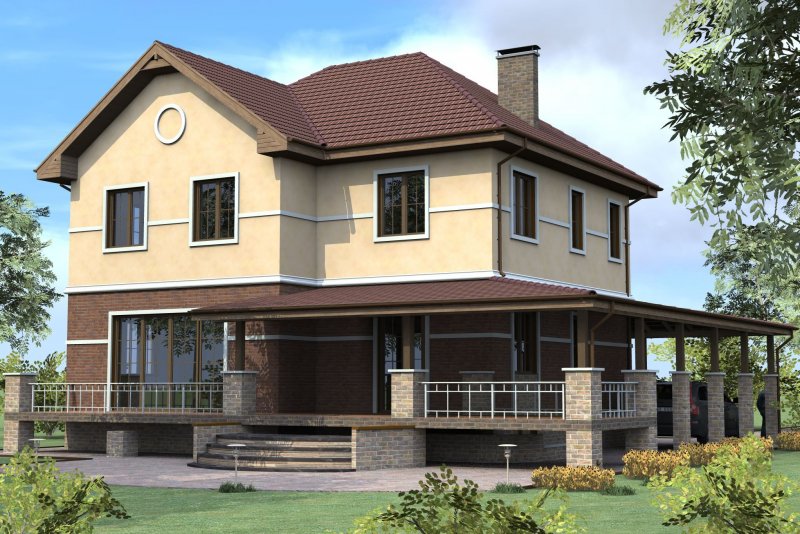 Фасады домов из кирпича двухэтажных