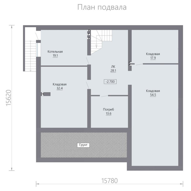 Проект с планом одноэтажного дома с подвалом