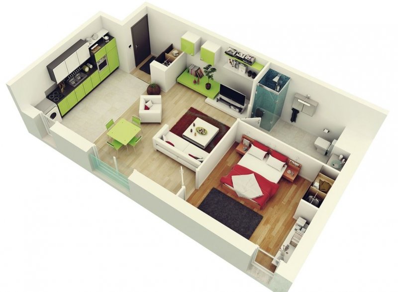3d планировка 1 комнатной квартиры