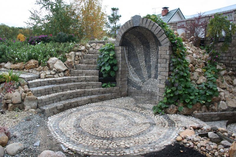 Декоративная стена из камня в саду