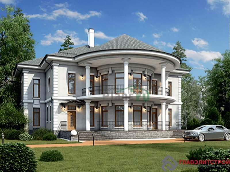 Дом с круглым эркером и балконом