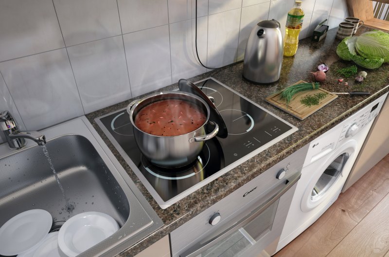 Раковина рядом с плитой