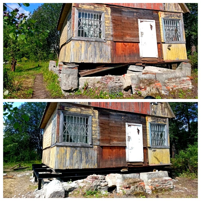 Дом на сваях до и после