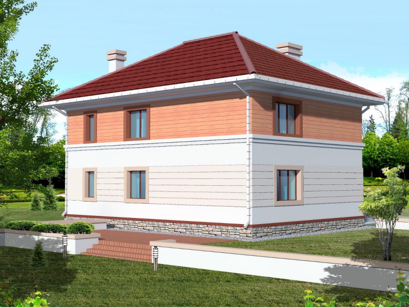 Кирпичный дом с шатровой крышей