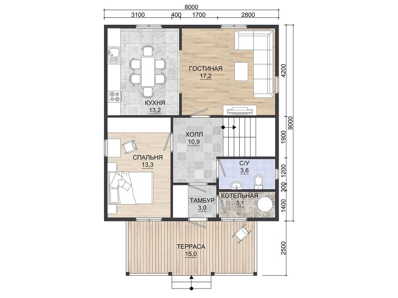 Планировки каркасных домов 7500х8500