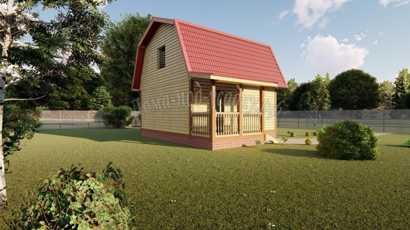 Дачный дом с ломаной крышей и террасой