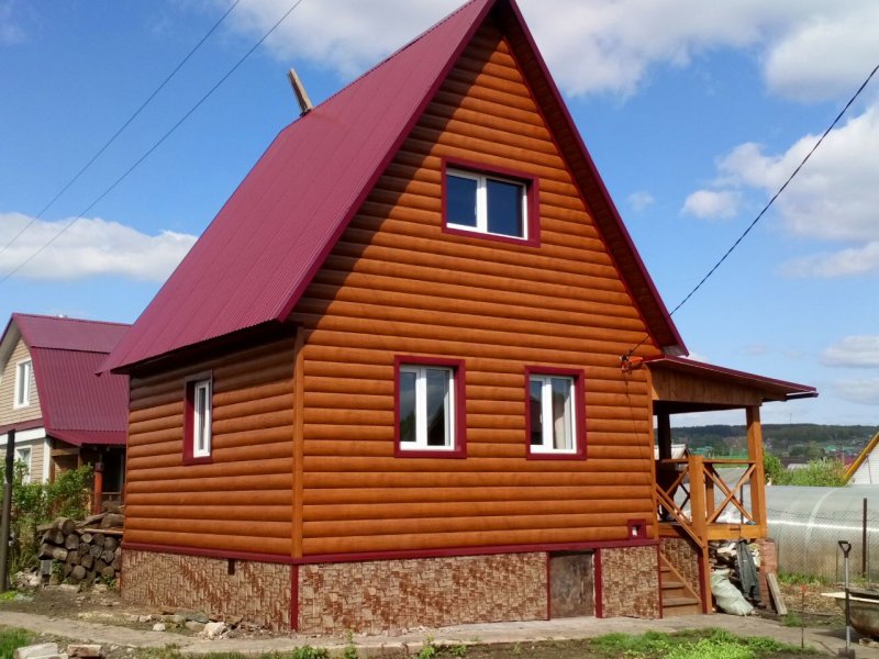 Металлосайдинг блок Хаус вишня дом