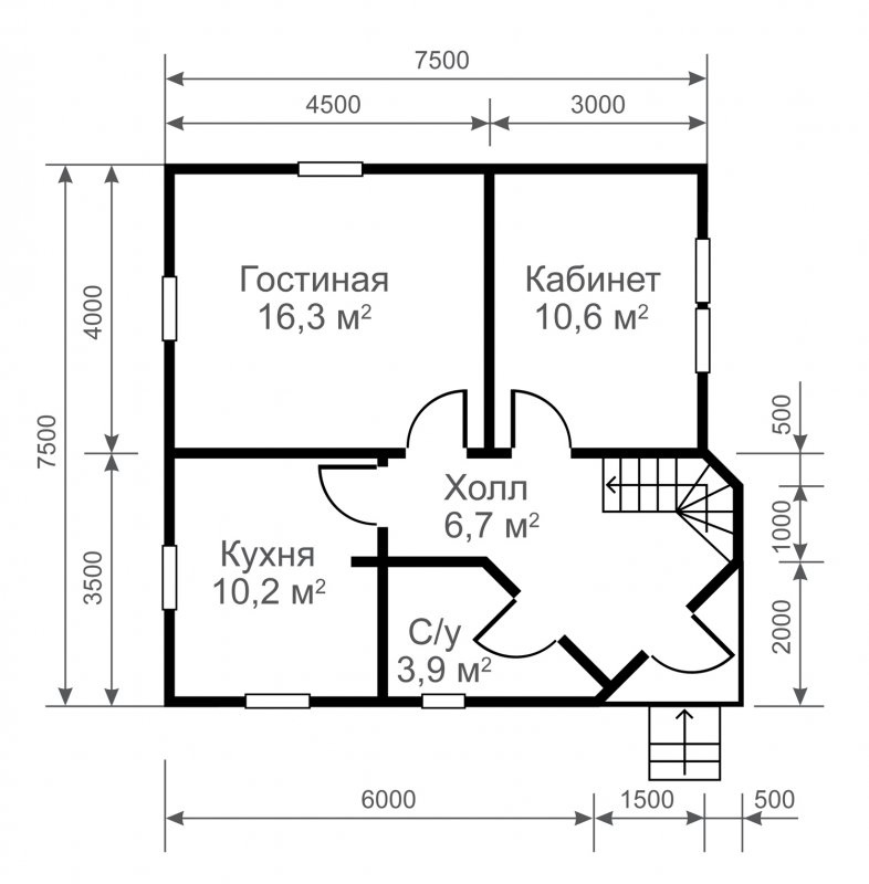 Проект дома 7.5 на 7.5