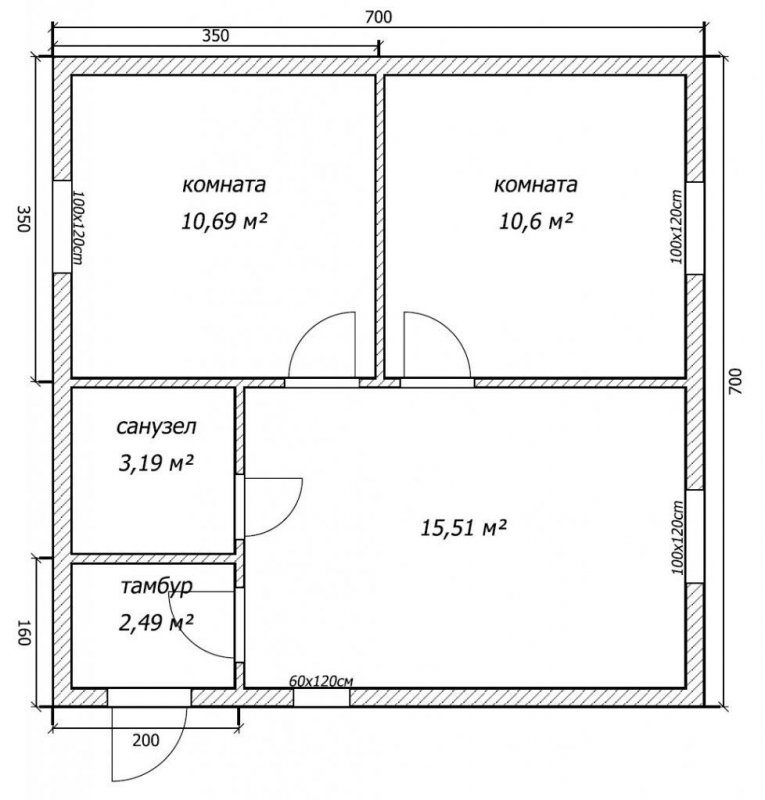 Каркасный дом 7х7 планировка