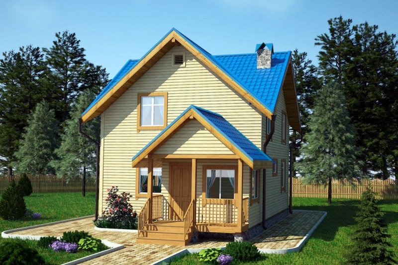 Небольшой домик из бруса с мансардой