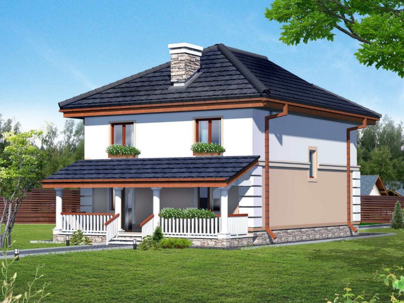 Фасады домов с четырехскатной крышей