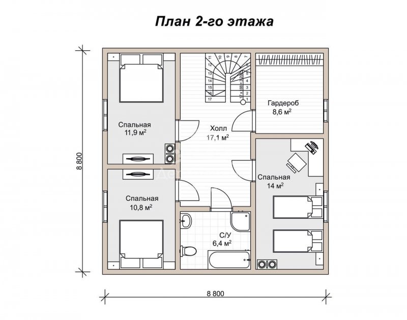 Проект дома 9х12 двухэтажный из бруса