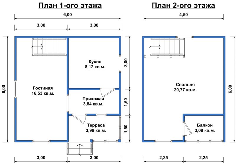 Планировка дома 6 на 6 с мансардой и санузлом из бруса