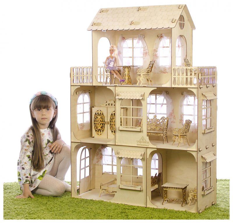 Большой кукольный домик Barbie из дерева, для кукол 28-30 см, Теремок