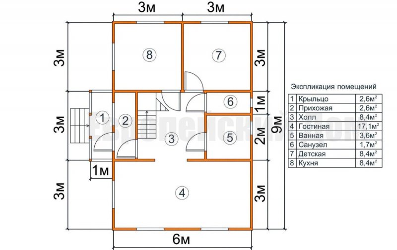 Планировка каркасного дома 6х9