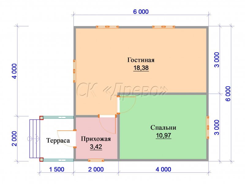 Дом из бруса 6х6 одноэтажный планировка