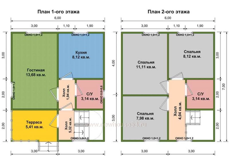 Проект каркасного дома 6х7 двухэтажный