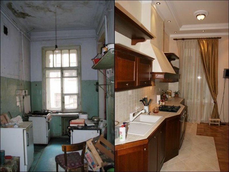 Ремонт кухни до и после