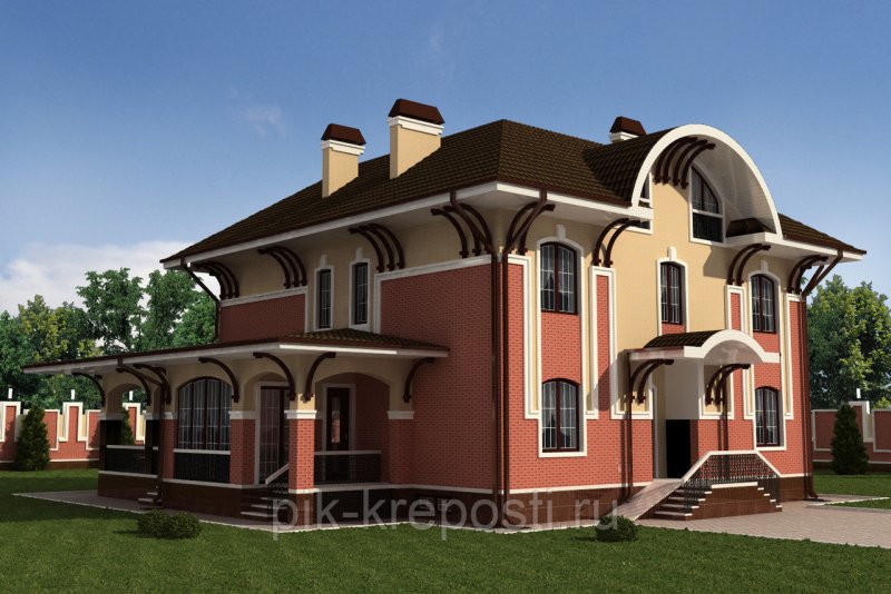 Двухцветный фасад дома из кирпича