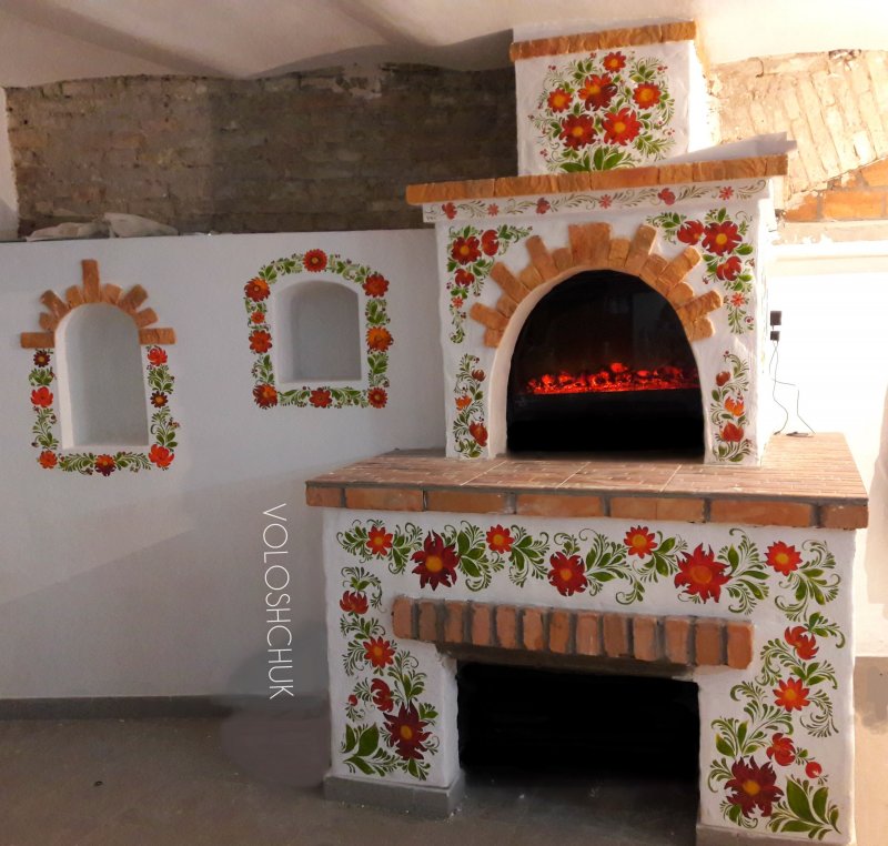 Петриковская роспись камина, печи