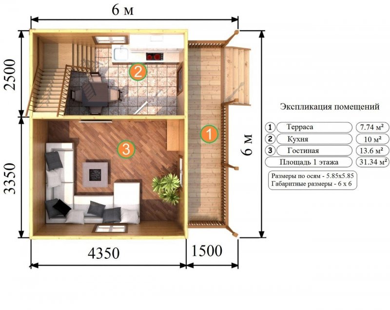 Дачный дом 1 этаж 6х6 планировка с санузлом