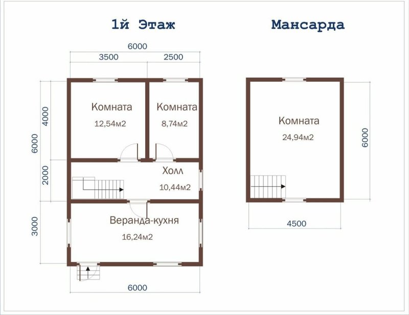 Проект дома из бруса 6х9 с мансардой