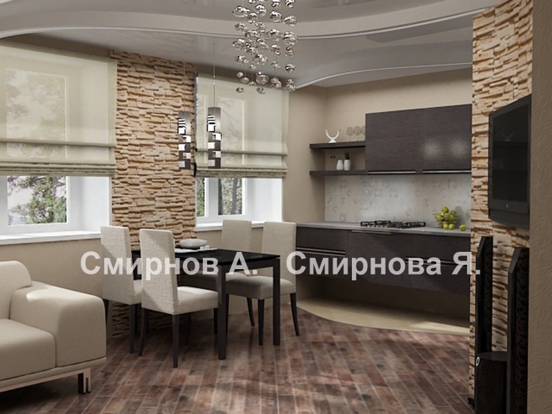Интерьер кухни с залом