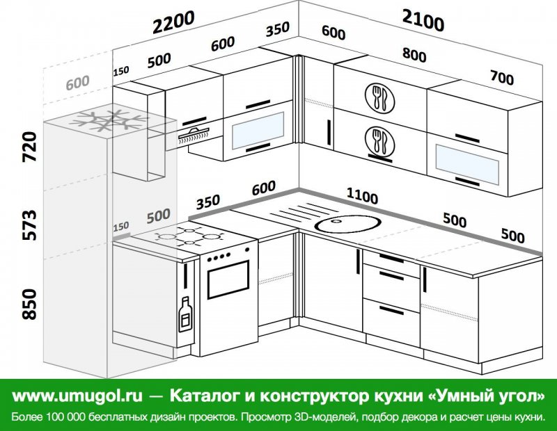 Угловые кухни 220 на 220