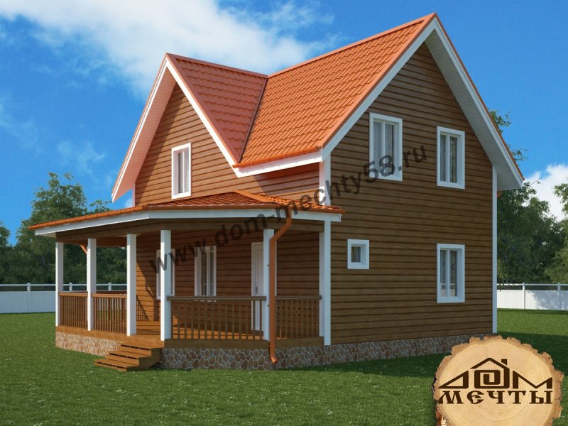 Полутораэтажный каркасный дом с террасой